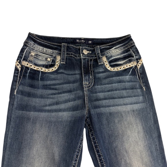 Miss Me Denim - Miss Me Curvy Boot Jeans Womens 28 Blue Mid Rise Embellished Rhinestone Pockets